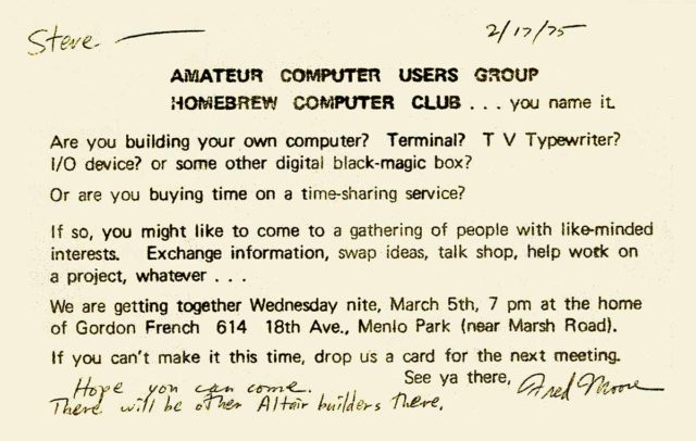 Homebrew Computer Club volantino 1975