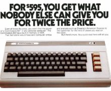 Pubblicità del Commodore 64 (primo modello silver label), un computer con 64Kb di RAM a $595 (1982)