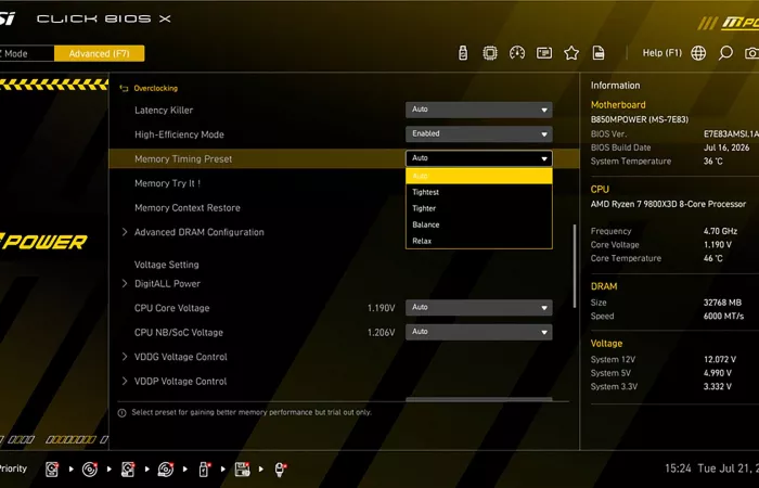 MSI introduce High-Efficiency Mode per ottimizzare la DDR5 senza EXPO ULL