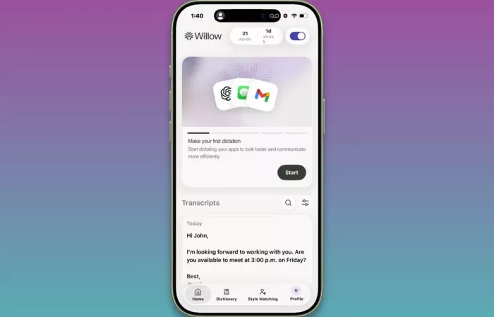 Willow offre dettatura AI illimitata gratis su iPhone