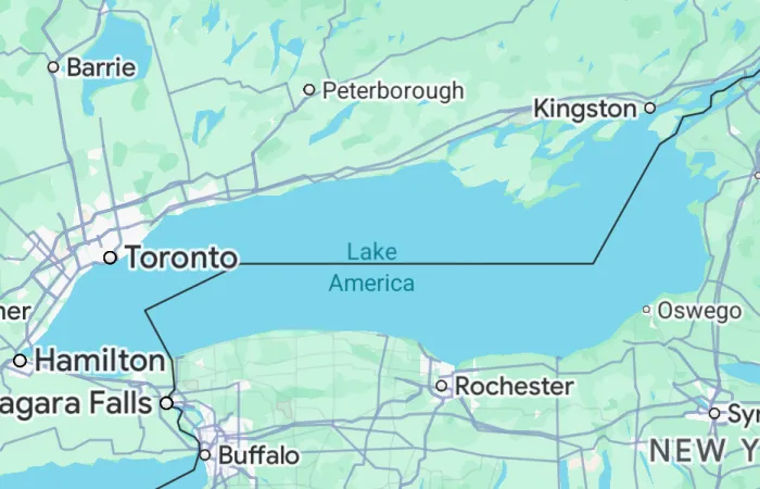 Google Maps aggiorna subito il nome di Lake Ontario in Lake America