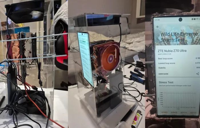 Smartphone ZTE trasformato in mini gaming PC con dissipatori desktop
